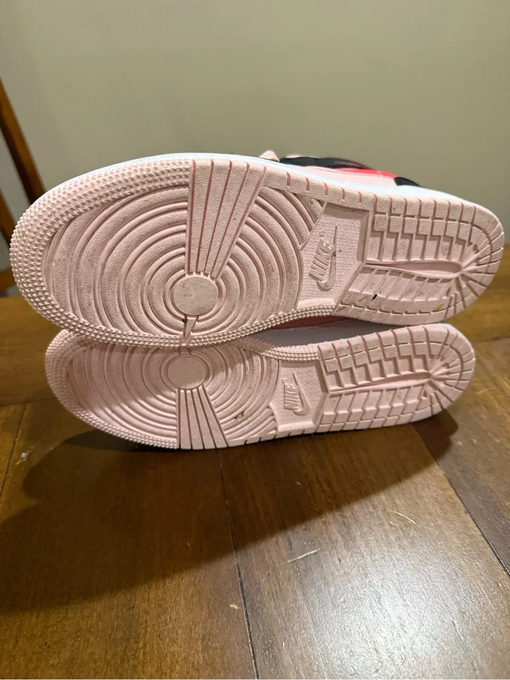 Nike Air Jordan Pink and Black High-Top Sneakers with Red Swoosh